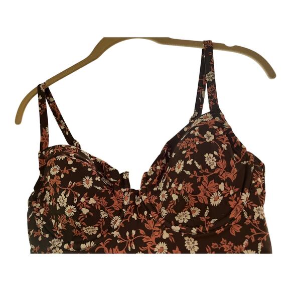Kona Sol Size Medium Brown & Pink Floral One-Piece Swimsuit Built-In Bra NWT - Picture 2 of 9